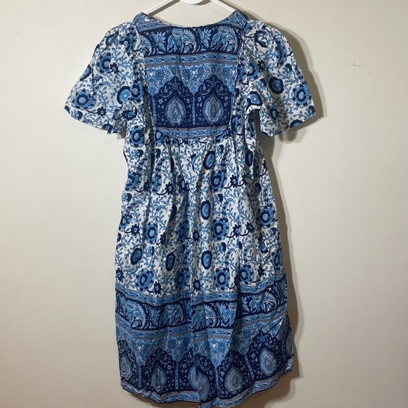 Sara Morgan Size L Midi Cotton Blue and White Patterned Dress - Picture 2 of 3
